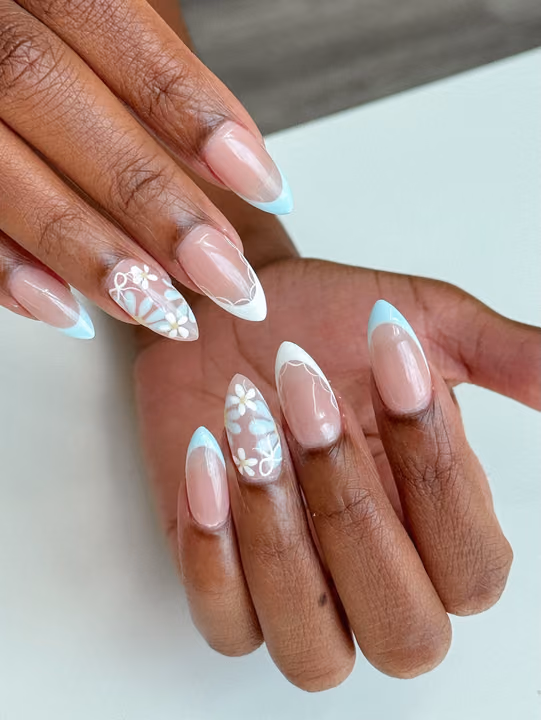 Line Art, French Manicure, Hand Painting, Negative Space — nail work by Flair Nail & Beauty Bar