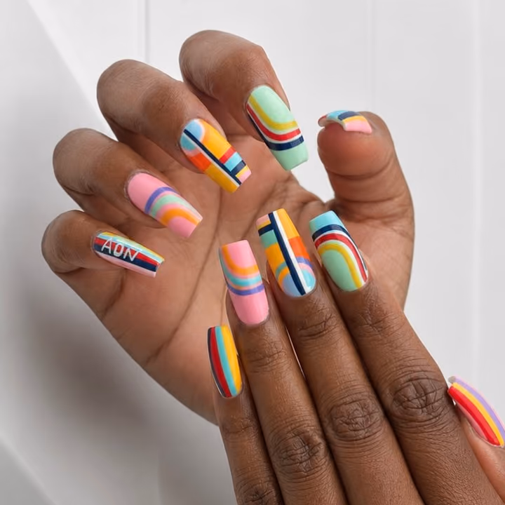 Geometric Art, Line Art, Hand Painting — nail work by Atlanta Nail Tech