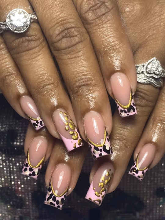 Animal Print, French Manicure, Hand Painting, Mixed Media — nail work by Norcross nail tech