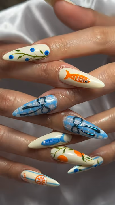 3d Sculpting, Stiletto, Hand Painting, Plaid — nail work by Jay