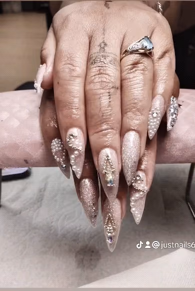 Crystal Placement, Gem Placement, Stiletto, Textured Finish — nail work by just nails