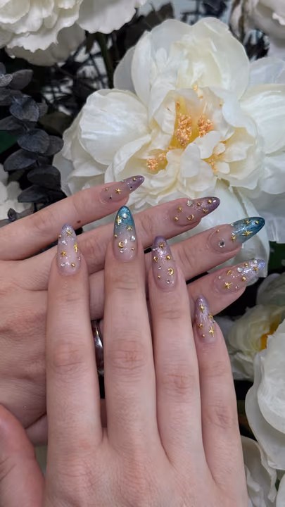 Encapsulation, Ombre, Rhinestone Placement — nail work by Cliff Nail Art