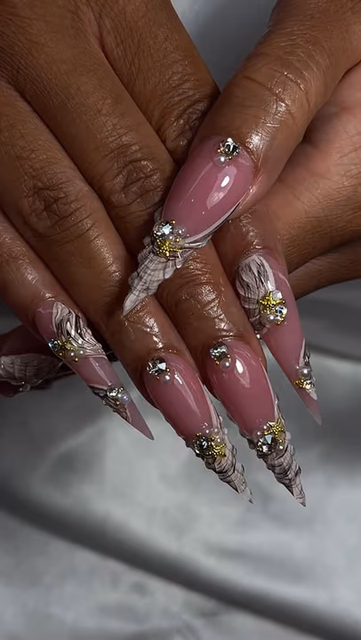 3d Sculpting, Extreme Length, Rhinestone Placement, Nail Extensions — nail work by Jay