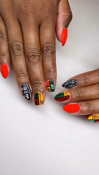 Geometric Art, Hand Painting, Line Art, Matte — nail work by LD Nail Salon