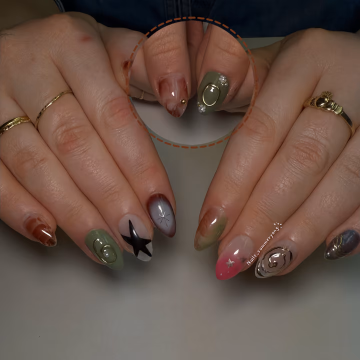 Airbrush, Aura Effect, Encapsulation, Negative Space — nail work by Atlanta Nail Tech