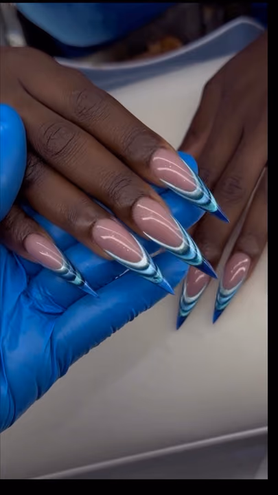 Aura Effect, French Manicure, Negative Space, Line Art — nail work by sang nguyen