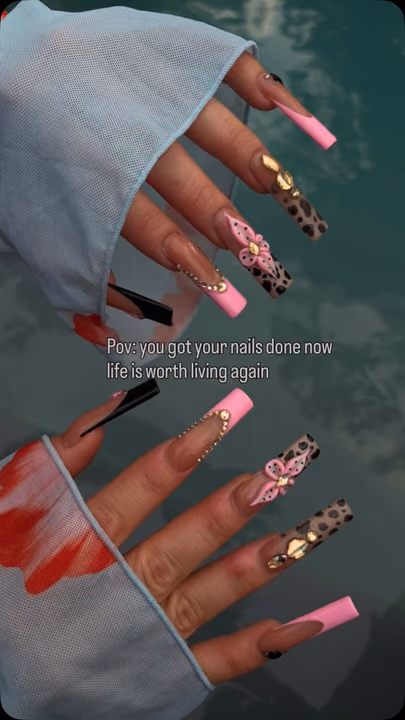 3d Sculpting, Animal Print, Extra Long Length, Rhinestone Placement — nail work by LuxuryStrokeNails