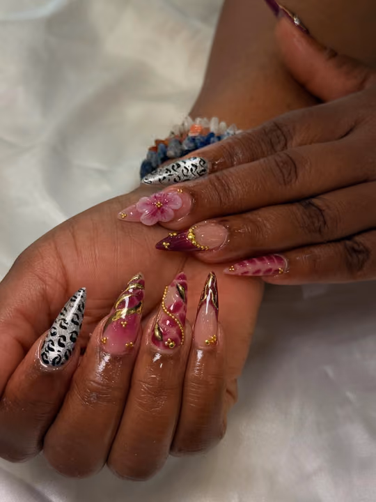3d Sculpting, Animal Print, Chrome, Piercing — nail work by Sugar Polish Nail Bar Decatur