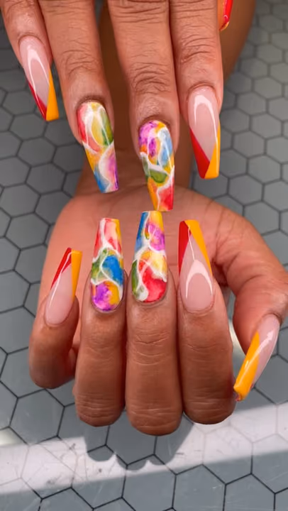 Abstract Art, Line Art, Watercolor Art — nail work by Sophy’s Nail Lab