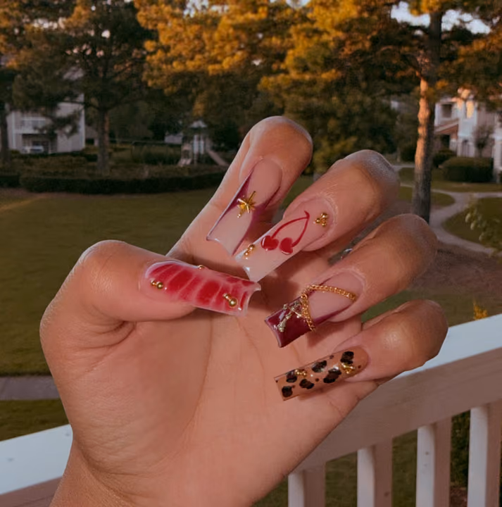 Animal Print, Charm Placement, Structured Gel — nail work by Abbienailz