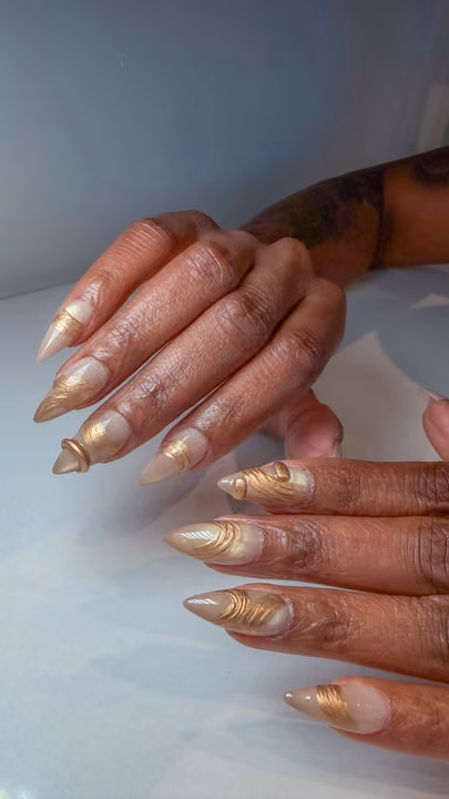 3d Sculpting, Gold Foil, Stiletto — nail work by NailzzwithANNIE
