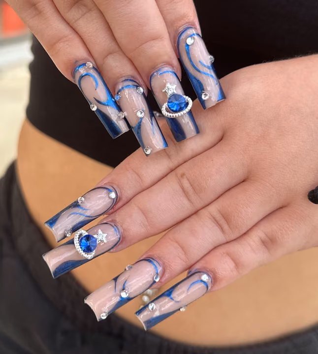 Charm Placement, Hand Painting — nail work by Fancyfyed Nails