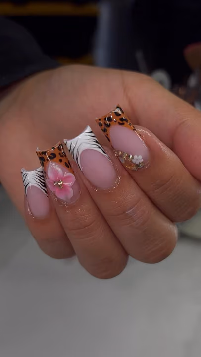 3d Sculpting, Animal Print, Duck, French Manicure — nail work by Dallas Ga Nail Tech